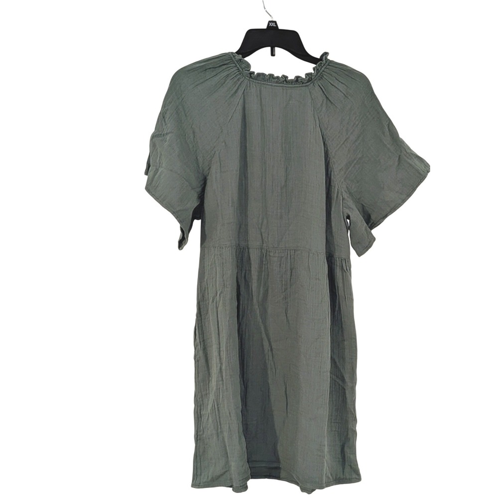 Old Navy Womens Sage Green Cotton Gauze Tiered Babydoll Swing Dress Large NWT - Picture 4 of 10